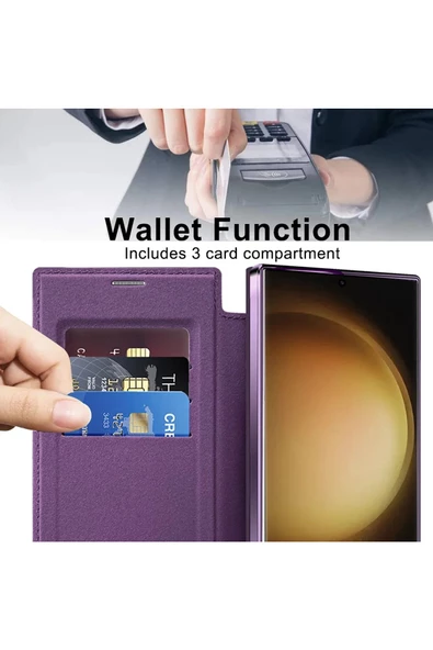 Galaxy S24 Plus uyumlu Flip Cover MagSafe uyumlu Kamera Lens Korumalı Kartlıklı VİNLEKS Deri Kılıf - 5