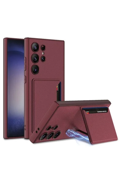Galaxy S24 ile uyumlu Kartlıklı Standlı Suni Deri Magnetic özellikli MagSafe ile uyumlu Case ürün görseli