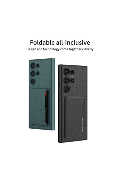 Galaxy S24 ile uyumlu Kartlıklı Standlı Suni Deri Magnetic özellikli MagSafe ile uyumlu Case - Resim 4
