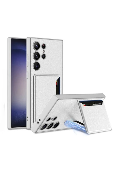 Galaxy S24 ile uyumlu Kartlıklı Standlı Suni Deri Magnetic özellikli MagSafe ile uyumlu Case