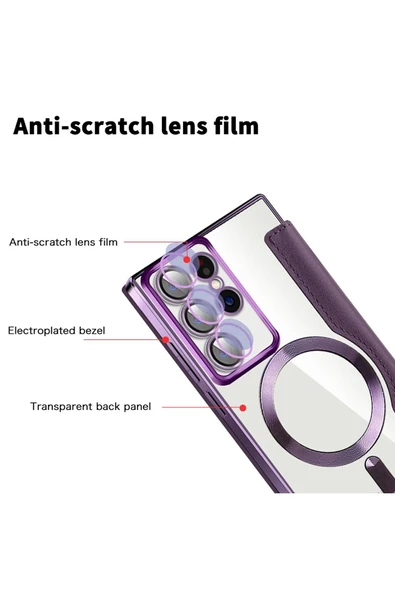 Galaxy S24 Plus uyumlu Flip Cover MagSafe uyumlu Kamera Lens Korumalı Kartlıklı VİNLEKS Deri Kılıf - 6