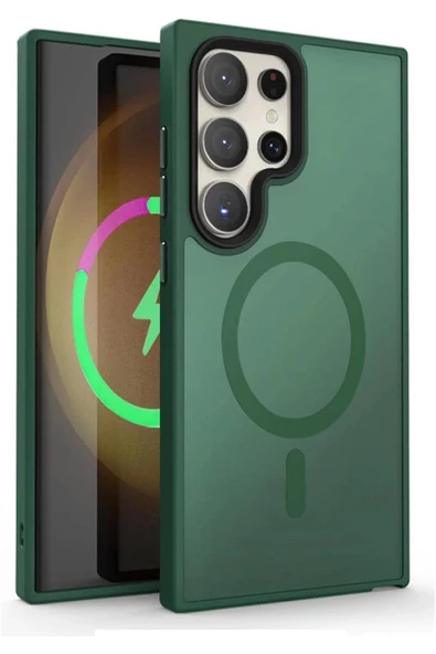 Galaxy S24 Ultra ile uyumlu Kılıf Kenar Renkli Mat Transparan Magsafe uyumlu New Impact Matte Kılıf ürün görseli