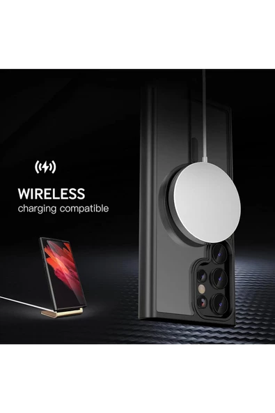 Galaxy S23 Ultra ile uyumlu Kılıf Kenar Renkli Mat Transparan Magsafe uyumlu New Impact Matte Kılıf - Resim 4