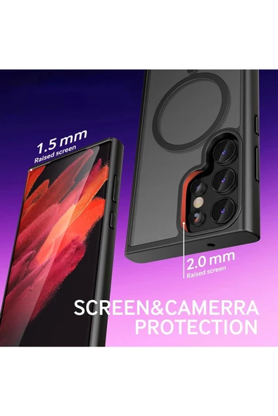 Galaxy S23 Ultra ile uyumlu Kılıf Kenar Renkli Mat Transparan Magsafe uyumlu New Impact Matte Kılıf - Resim 3