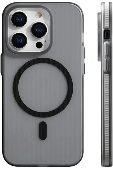 iPhone 15 Pro Max ile uyumlu Kılıf Kamera Korumalı Magsafe uyumlu Şeffaf Transparan Tırtıklı Kılıf
