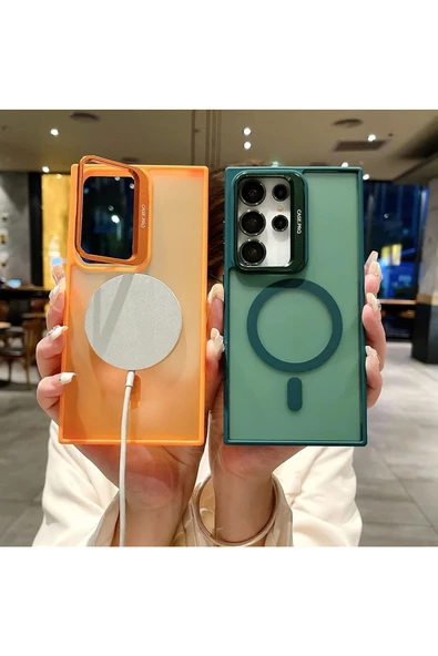 Galaxy S24 Plus ile uyumlu Kamera Lens Aparatlı Stand Olabilen Magsafe ile uyumlu Color Magnetic - 5