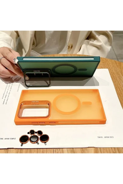 Galaxy S24 Ultra ile uyumlu Kamera Lens Aparatlı Stand Olabilen Magsafe ile uyumlu Color Magnetic - Resim 7