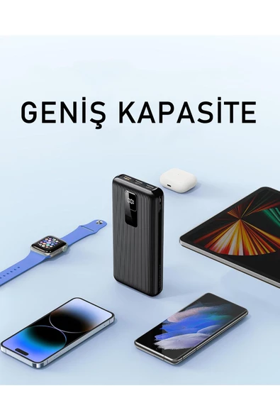 Led Ekranlı Powerbank 20000mAh Dahili Type-C Kablo Dahili Lightning Kablo iPhone Uyumlu DS-W09S - Resim 4