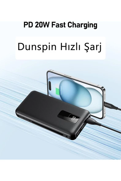 Led Ekranlı Powerbank 20000mAh Dahili Type-C Kablo Dahili Lightning Kablo iPhone Uyumlu DS-W09S - Resim 2