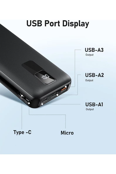 Led Ekranlı Powerbank 20000mAh Dahili Type-C Kablo Dahili Lightning Kablo iPhone Uyumlu DS-W09S - Resim 5