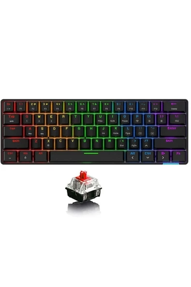 Ajazz Stk61 Red Switch Pudding Keycap Kablolu Ve Bluetooth Çift Mod Mekanik Oyuncu Klavye