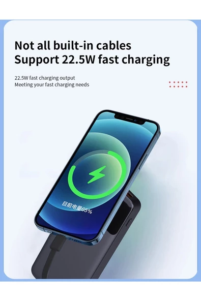 Led Ekranlı Powerbank 10000mah Dahili Type-c Kablo Dahili Lightning Kablo Iphone - 4