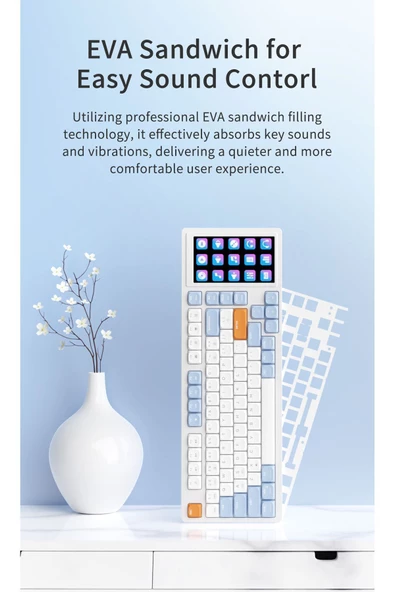 Ajazz Akp815 %75 Low Profile Mekanik Klavye 4.33'' Led Dokunmatik Ekran Programlanabilir Rgb Gasket - 5