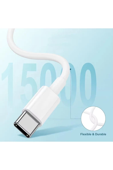 Type-C to Type-C 60W iPhone 15 Uyumlu Data ve şarj Kablo 1 Metre Beyaz Renk USB C to USB C Kablo - Resim 2