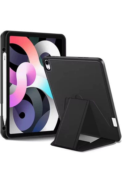 iPad 10.2 ile uyumlu Kılıf Lüks Kadife İç Kaplamalı Suni Deri, Mıknatıslı V- Stand - 1