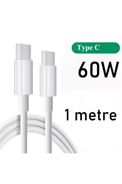 Type-C to Type-C 60W iPhone 15 Uyumlu Data ve şarj Kablo 1 Metre Beyaz Renk USB C to USB C Kablo - Resim 3