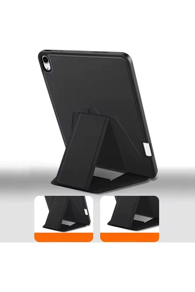 Galaxy Tab S9 Fe ile uyumlu Kılıf Lüks Kadife İç Kaplamalı Suni Deri, Mıknatıslı V- Stand Arka Kapak - Resim 2