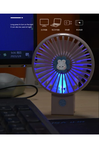Şarjlı Taşınabilir Mini USB Fan Led Işıklı Masa Üstü 3 Kademeli Mini Vantilatör Soğutucu 11cm YS2269 - 5