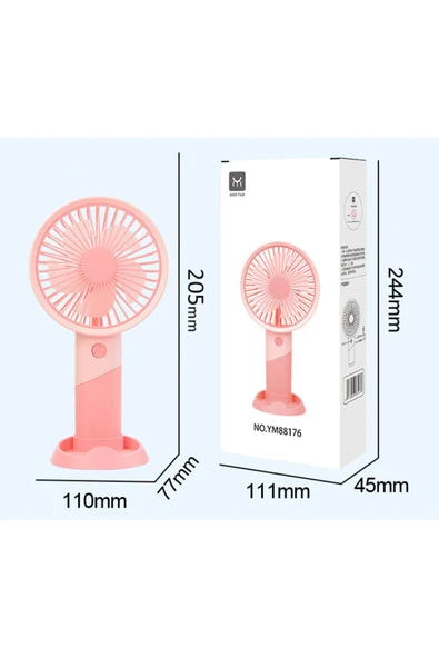 Şarjlı Taşınabilir Mini USB Fan Telefon Standlı 3 Kademeli Mini Vantilatör Soğutucu 20cm YM88176 - 6