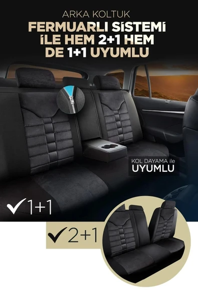 Panda Kılıf Panda Toronto Serisi Süet Kumaş Oto Koltuk Kılıfı - Tam Set - Resim 3