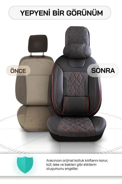 Panda Kılıf Panda Marmaris Serisi Keten Kumaş Oto Koltuk Kılıfı - Tam Set - Resim 9