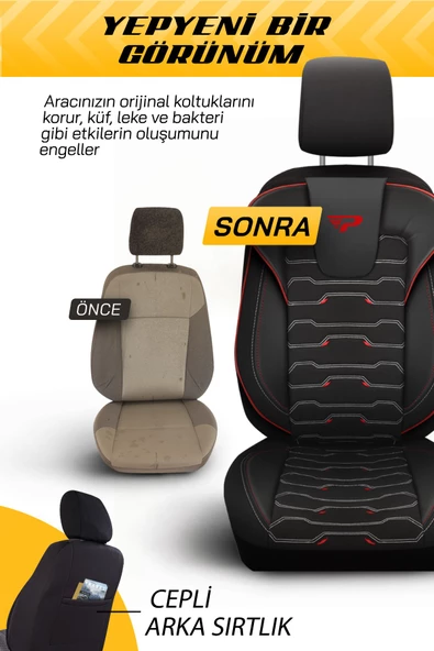 Panda Sportline Serisi Ingiliz Jakar Kumaş Ticari Oto Koltuk Kılıfı - Tam Set - 5