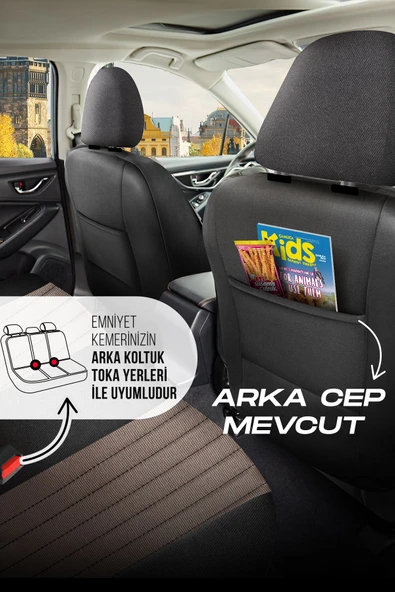 PANDA PRAG SERİSİ PİKE KUMAŞ OTO KOLTUK KILIFI - TAM SET - 6