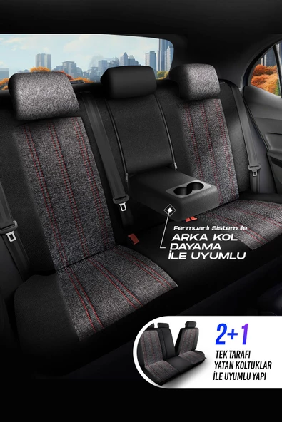 PANDA MARSİLYA SERİSİ KETEN KUMAŞ OTO KOLTUK KILIFI - TAM SET - 3
