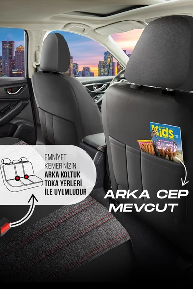 PANDA MARSİLYA SERİSİ KETEN KUMAŞ OTO KOLTUK KILIFI - TAM SET - 5