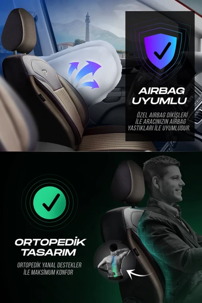 Panda Kılıf Panda Prag Serisi Pike Kumaş Oto Koltuk Kılıfı - Tam Set - Resim 4