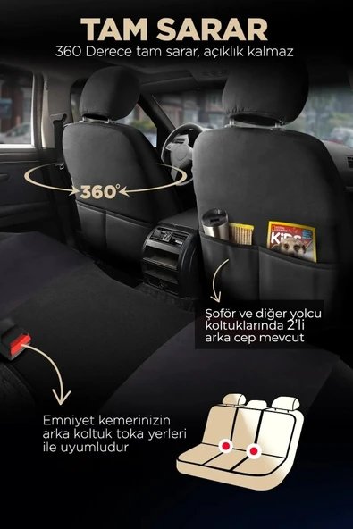 Panda Kılıf Panda Toronto Serisi Süet Kumaş Oto Koltuk Kılıfı - Tam Set - Resim 4