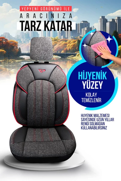 PANDA MARSİLYA SERİSİ KETEN KUMAŞ OTO KOLTUK KILIFI - TAM SET - 2