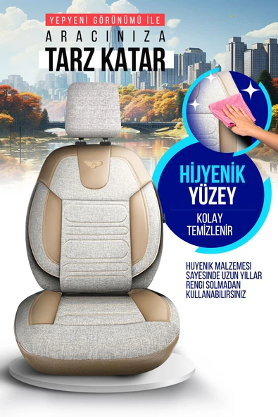 Panda Atlanta Serisi Keten Kumaş Oto Koltuk Kılıfı - Tam Set - 6