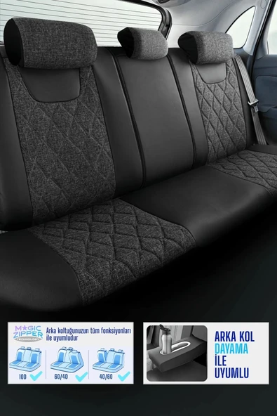 Panda Kılıf Panda Marmaris Serisi Keten Kumaş Oto Koltuk Kılıfı - Tam Set - Resim 2