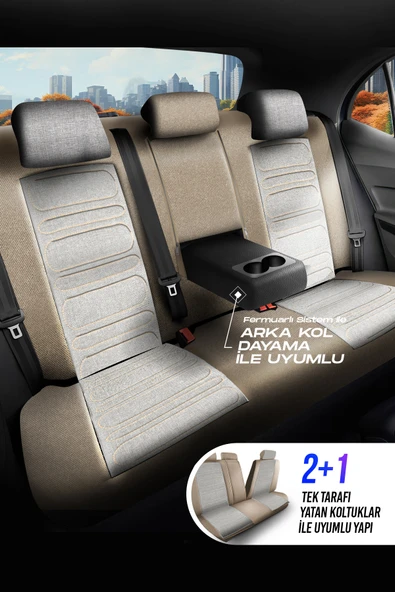 Panda Kılıf Panda Atlanta Serisi Keten Kumaş Oto Koltuk Kılıfı Tam Set - Resim 3