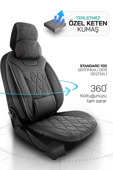Panda Marmaris Serisi Keten Kumaş Oto Koltuk Kılıfı - Tam Set - 4