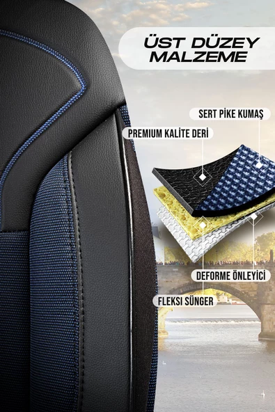 PANDA PRAG SERİSİ PİKE KUMAŞ OTO KOLTUK KILIFI - TAM SET - 5