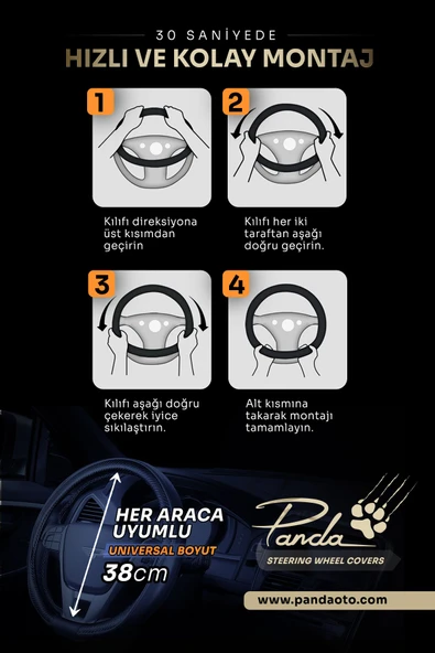 Panda Kılıf Panda Oto Direksiyon Kılıfı - Delikli Deri / Karbon / Yüzüklü - 8