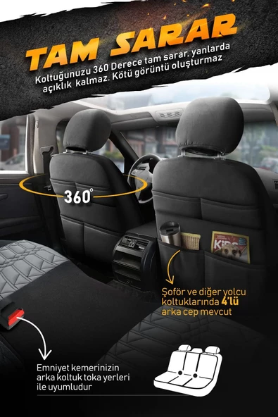 Panda Venedik Serisi Jakar Kumaş Oto Koltuk Kılıfı - Tam Set - 3