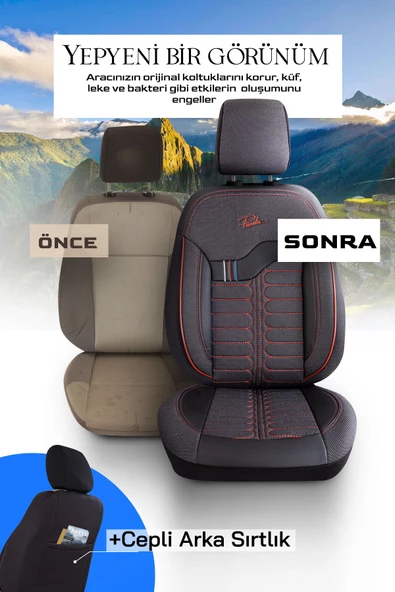 Panda Şili Serisi Ingiliz Jakar Kumaş Peugeot Rifter Uyumlu Oto Koltuk Kılıfı - Tam Set - 5