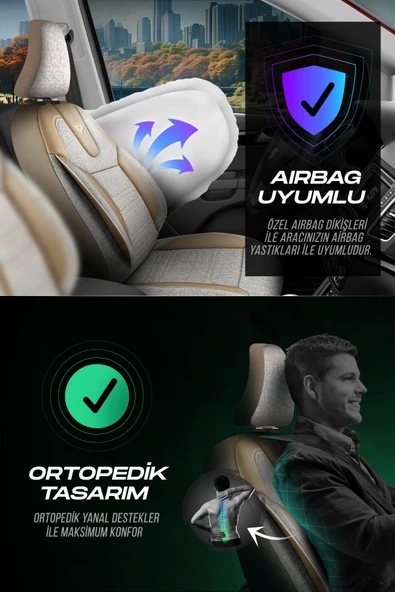 Panda Kılıf Panda Atlanta Serisi Keten Kumaş Oto Koltuk Kılıfı Tam Set - Resim 5