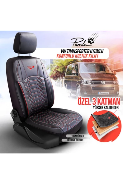 PANDA VW TRANSPORTER UYUMLU DERİ OTO KOLTUK KILIFI - A2 - 3