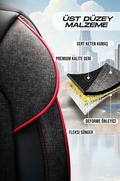 Panda Kılıf PANDA MARSİLYA SERİSİ KETEN KUMAŞ OTO KOLTUK KILIFI - TAM SET - Resim 7