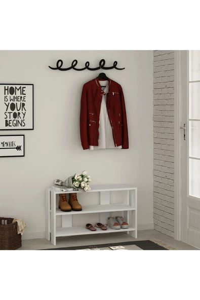 aden home senin evin senin dünyan Beyaz Ayakkabılık Rafı, Dekoratif Ayakkabılık, Ayakkabı Standı, Çok Amaçlı Raf, Mayk16 - 2