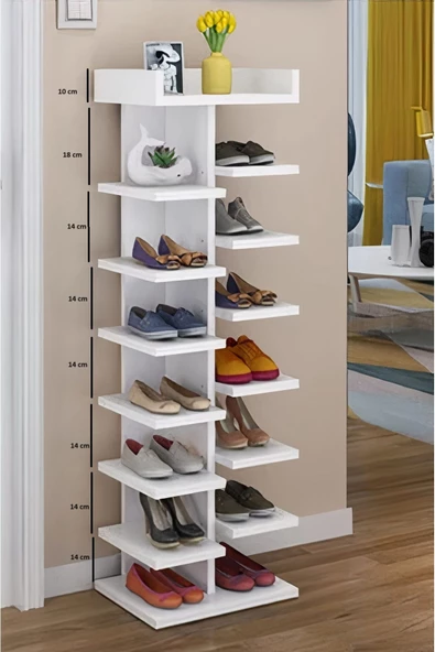 aden home senin evin senin dünyan Ayakkabılık, Dekoratif Basamaklı Ayakkabı Dolabı, Beyaz Ayakkabılık Rafı, %100 MDF, MAYK15 - 4