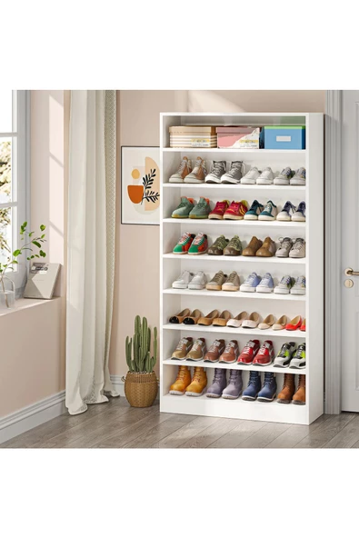 aden home senin evin senin dünyan Beyaz Ayakkabılık Rafı, 8 Raflı Mdf Ayakkabılık, Ayakkabı Standı, Geniş Raf, Çok Amaçlı Raf, Mayk02 - 2