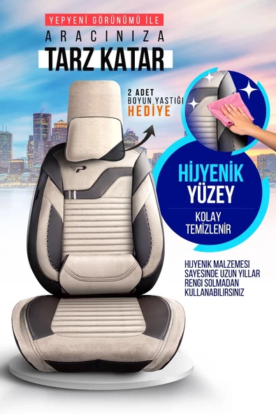 Ekru PANDA BOSTON SERİSİ VELUCANTRA KUMAŞ OTO KOLTUK KILIFI - TAM SET Universal - 4