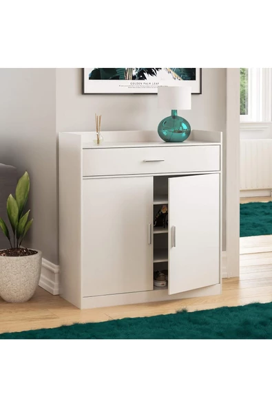 aden home senin evin senin dünyan %100 MDF Beyaz Ayakkabılık, Ayakkabı Dolabı, Kapaklı Ayakkabılık, Ahşap Ayakkabılık Rafı - 5