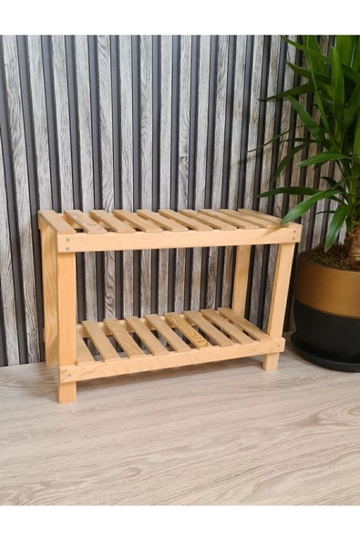 EGN Ahşap Dekoratif Doğal Ahşap 2'li Ayakkabılık, Raf,antre,balkon Düzenleyici - 4