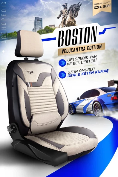 Ekru PANDA BOSTON SERİSİ VELUCANTRA KUMAŞ OTO KOLTUK KILIFI - TAM SET Universal - 2